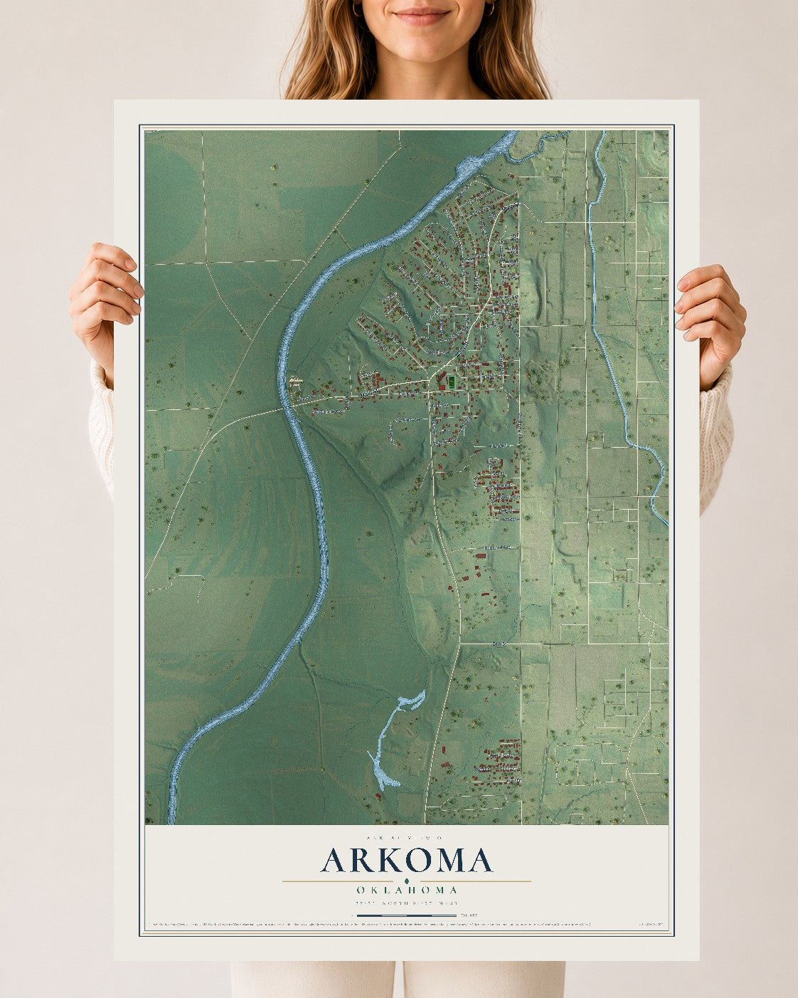 Map of Arkoma, Oklahoma, 24 x 36 inch unframed archival matte print