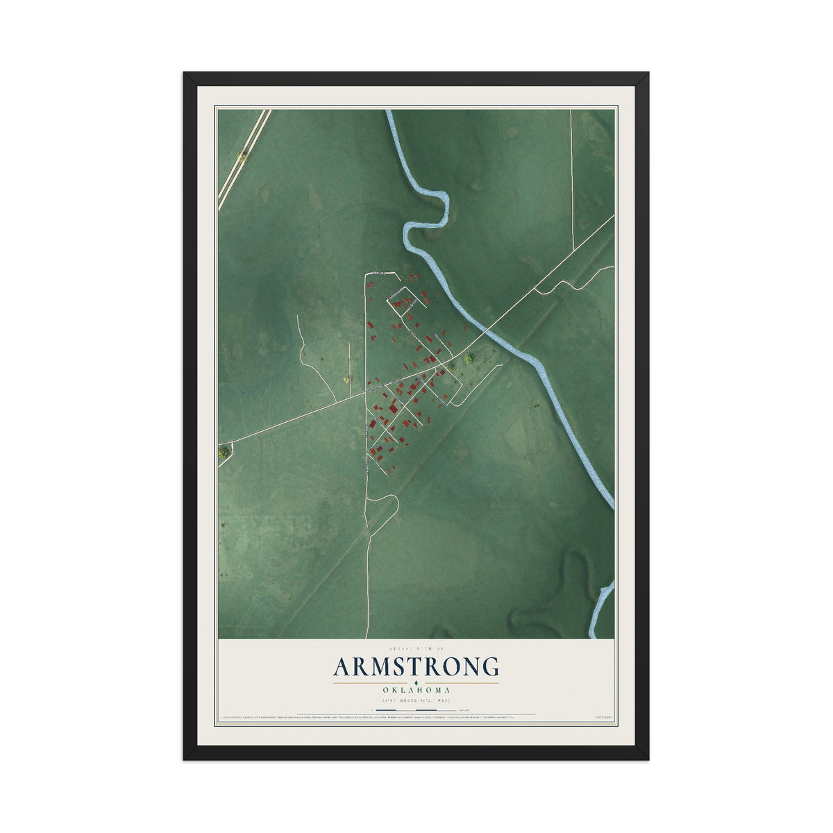 Map of Armstrong, Oklahoma, 12 x 18 inch print in a black wood frame