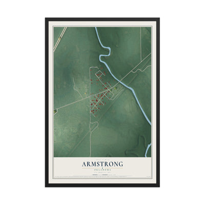 Map of Armstrong, Oklahoma, 12 x 18 inch print in a black wood frame