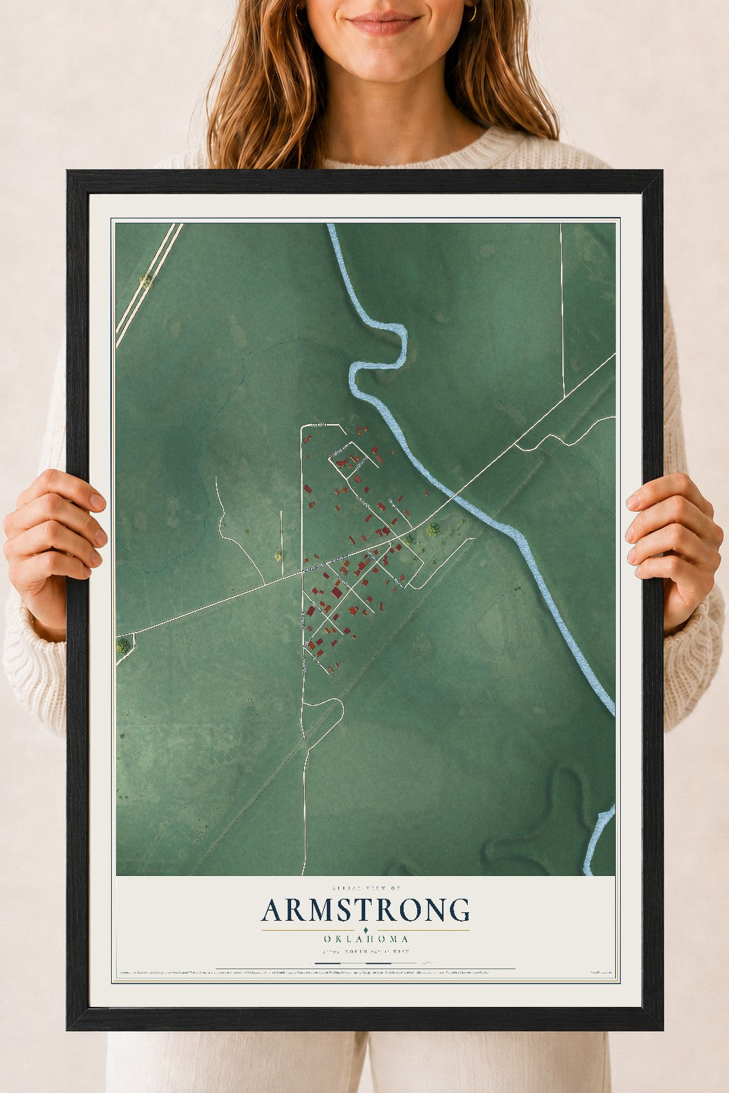 Map of Armstrong, Oklahoma, 18 x 24 inch print in a black wood frame