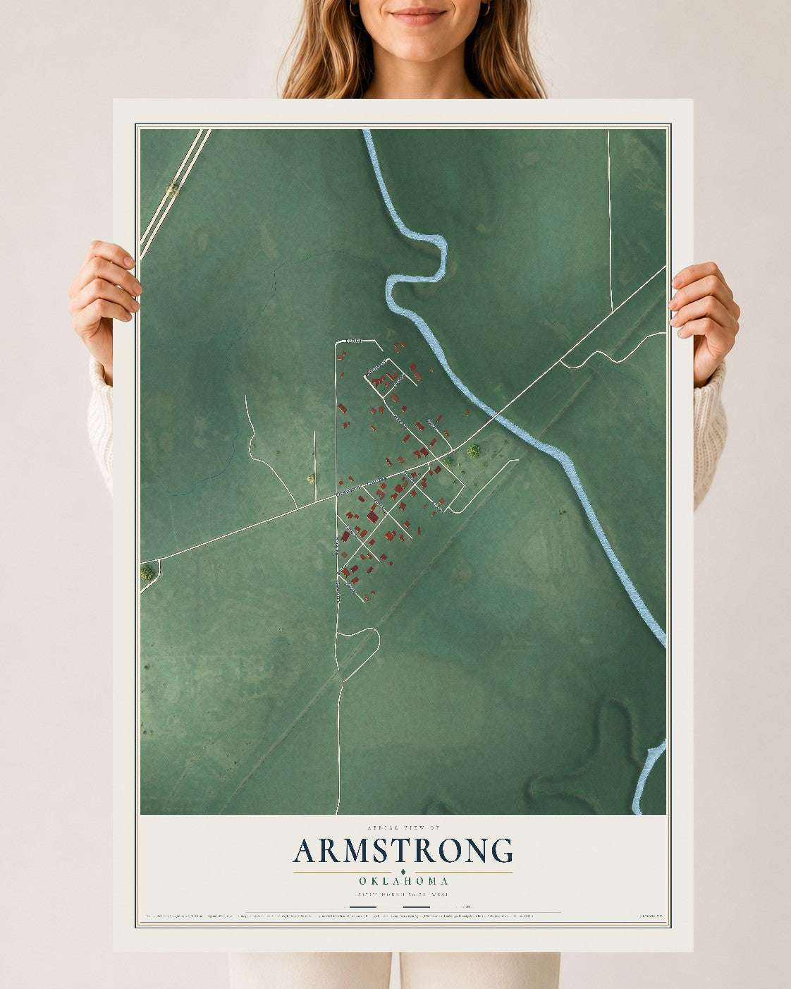 Map of Armstrong, Oklahoma, 24 x 36 inch unframed archival matte print