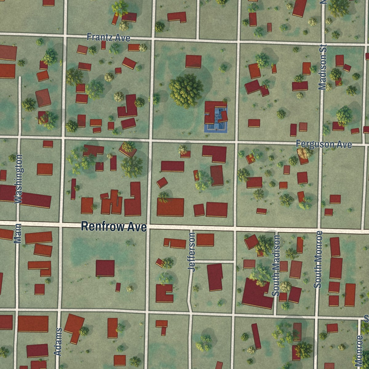 Close-up of the map of Arnett, Oklahoma print showing street and building detail