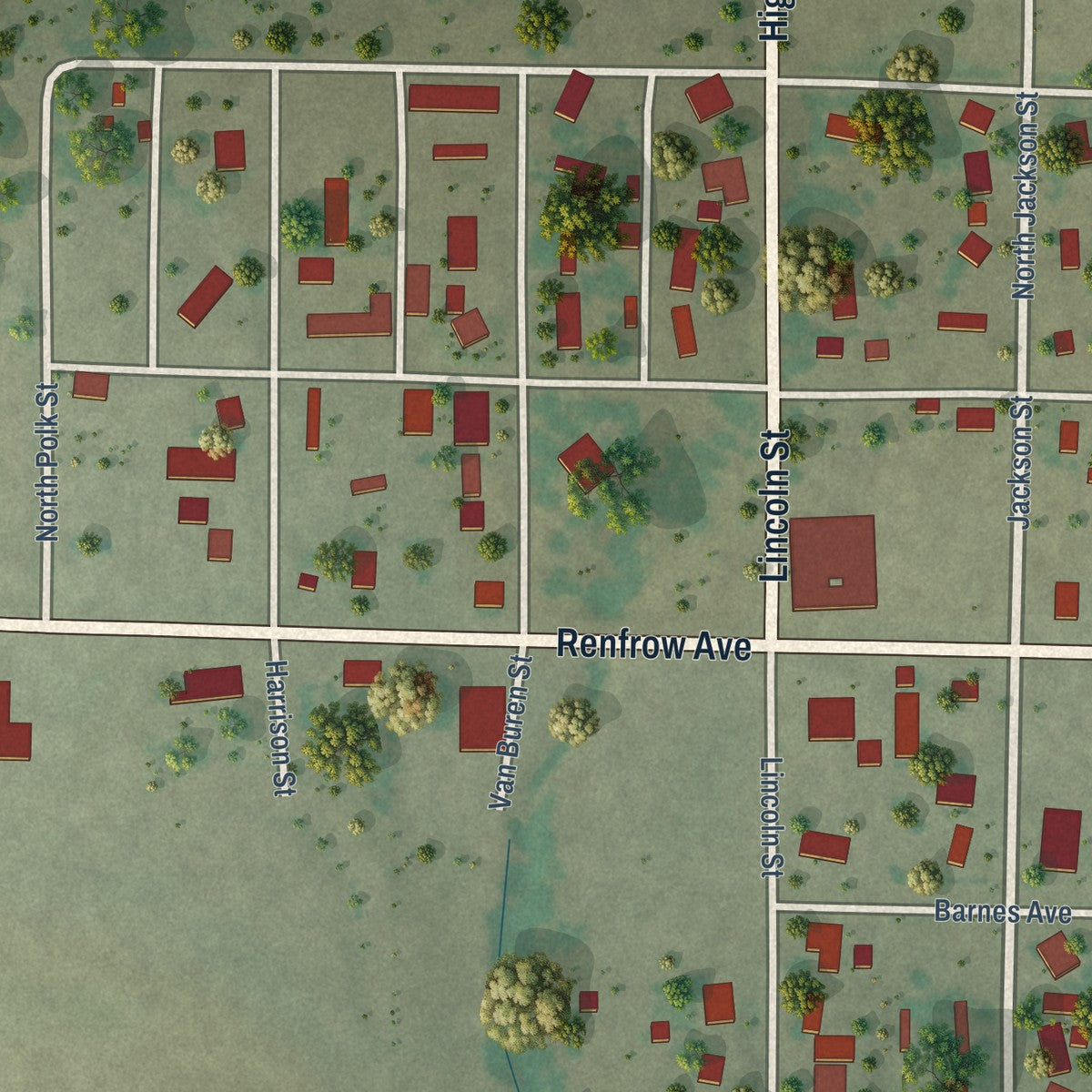 Second close-up of the map of Arnett, Oklahoma print showing more streets and buildings