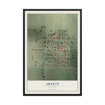 Map of Arnett, Oklahoma, 12 x 18 inch print in a black wood frame
