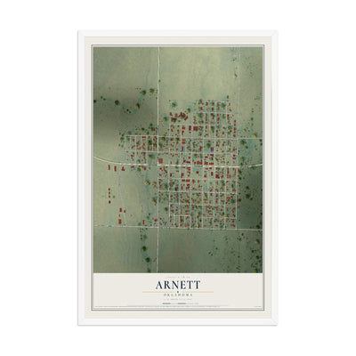 Map of Arnett, Oklahoma, 12 x 18 inch print in a white wood frame
