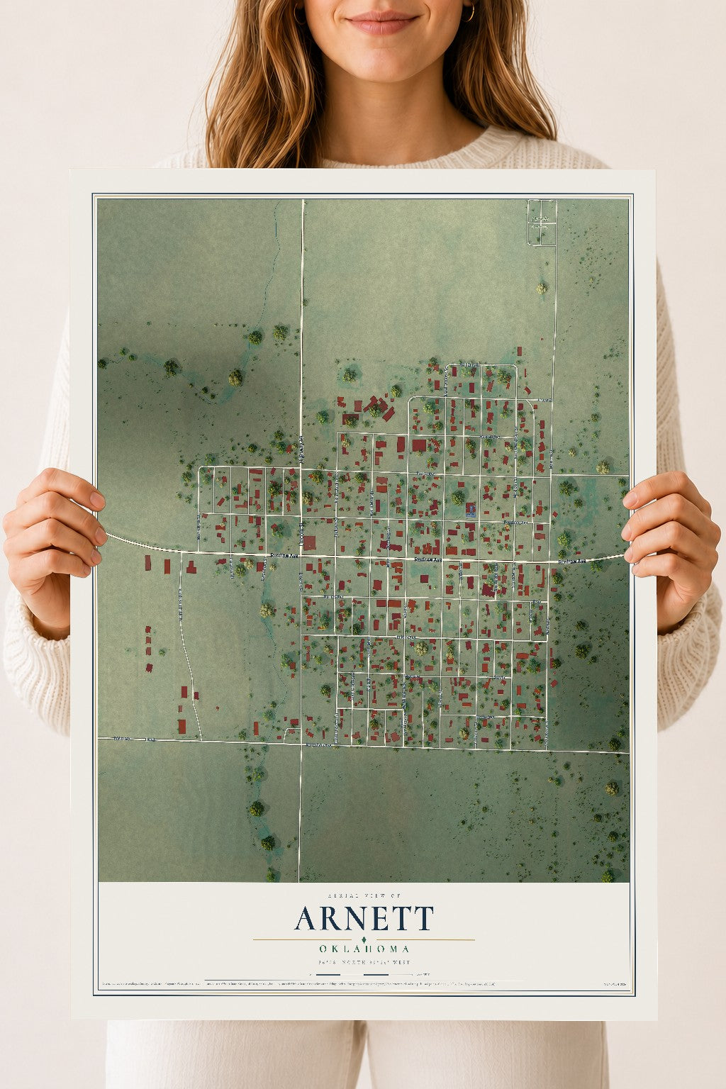 Map of Arnett, Oklahoma, 18 x 24 inch unframed archival matte print