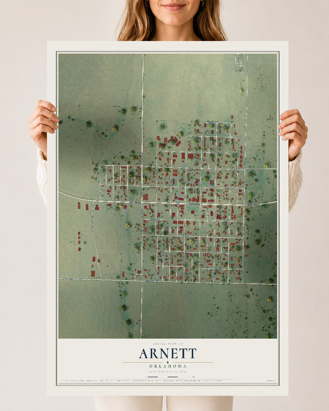 Map of Arnett, Oklahoma, 24 x 36 inch unframed archival matte print