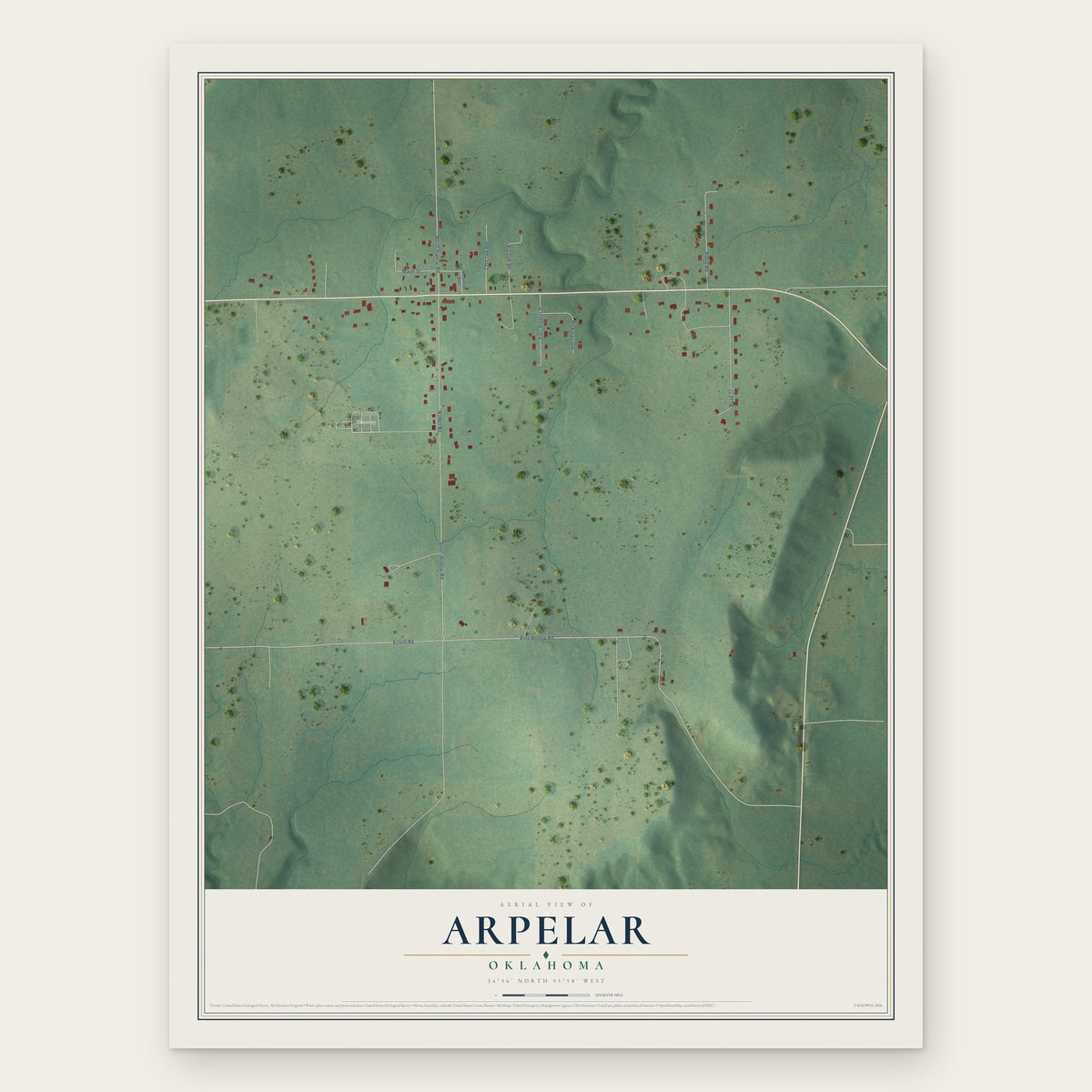 Arpelar, Oklahoma map print, the full design