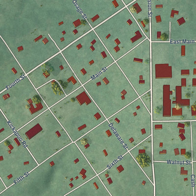 Close-up of the map of Asher, Oklahoma print showing street and building detail