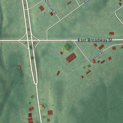 Second close-up of the map of Asher, Oklahoma print showing more streets and buildings