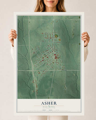 Map of Asher, Oklahoma, 24 x 36 inch unframed archival matte print