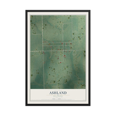 Map of Ashland, Oklahoma, 12 x 18 inch print in a black wood frame