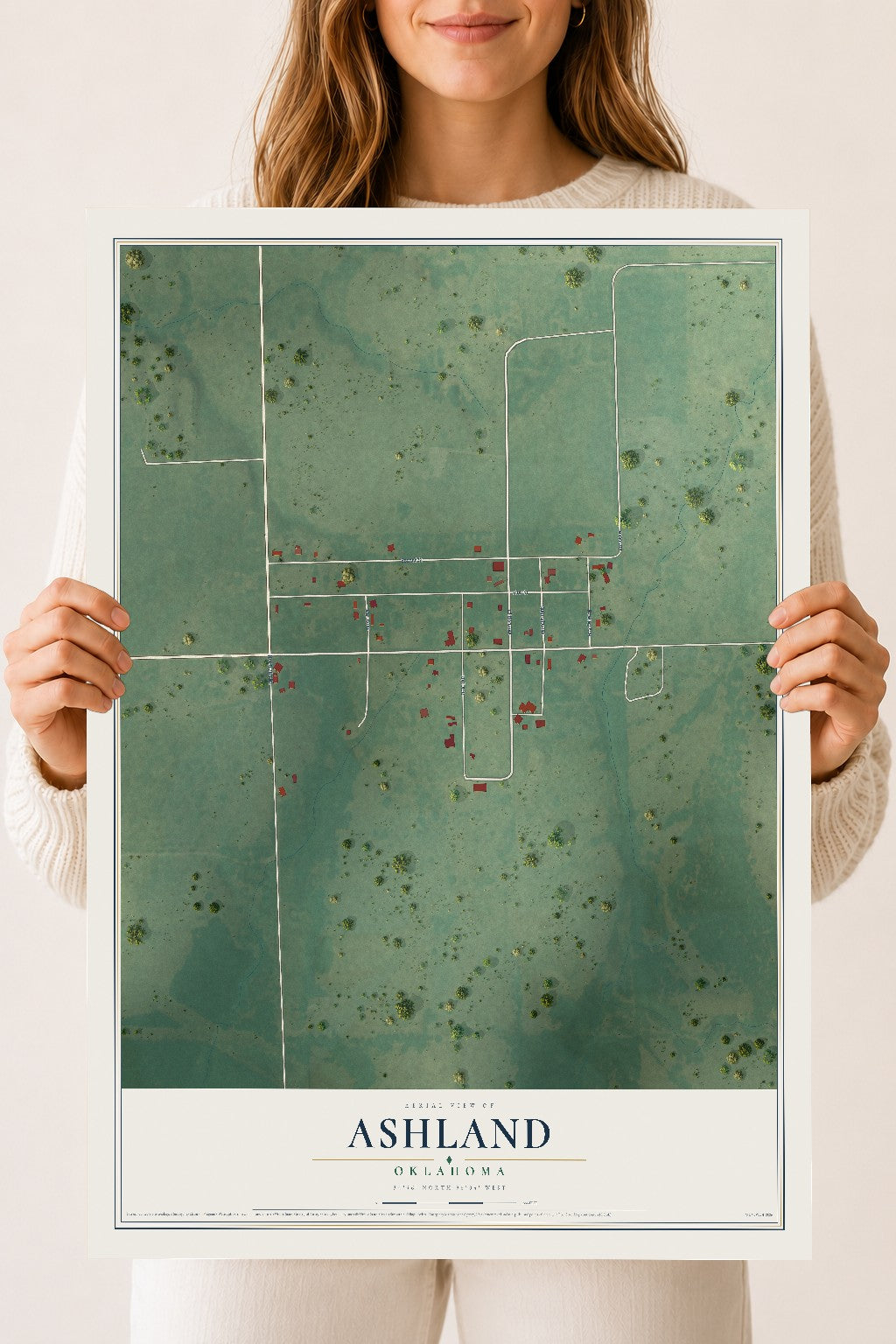 Map of Ashland, Oklahoma, 18 x 24 inch unframed archival matte print