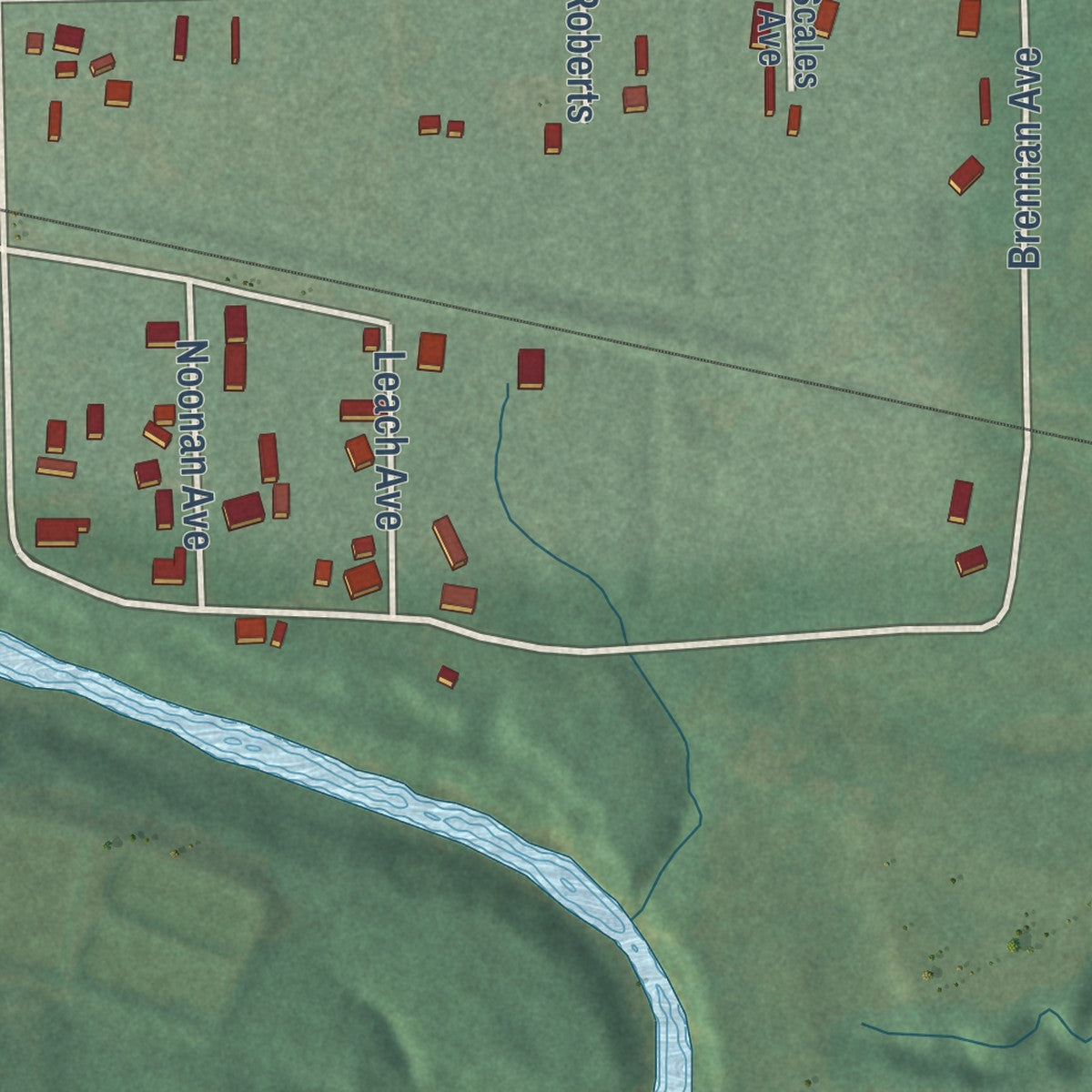 Second close-up of the map of Avant, Oklahoma print showing more streets and buildings