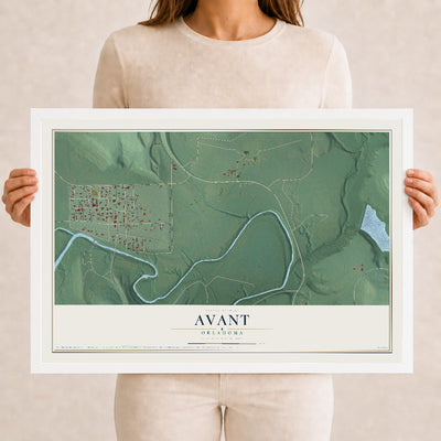 Map of Avant, Oklahoma, 12 x 18 inch print in a white wood frame
