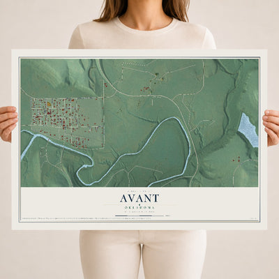 Map of Avant, Oklahoma, 18 x 24 inch unframed archival matte print