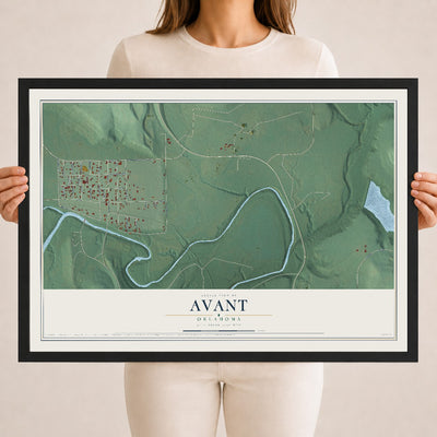 Map of Avant, Oklahoma, 18 x 24 inch print in a black wood frame