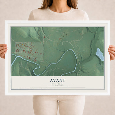 Map of Avant, Oklahoma, 18 x 24 inch print in a white wood frame