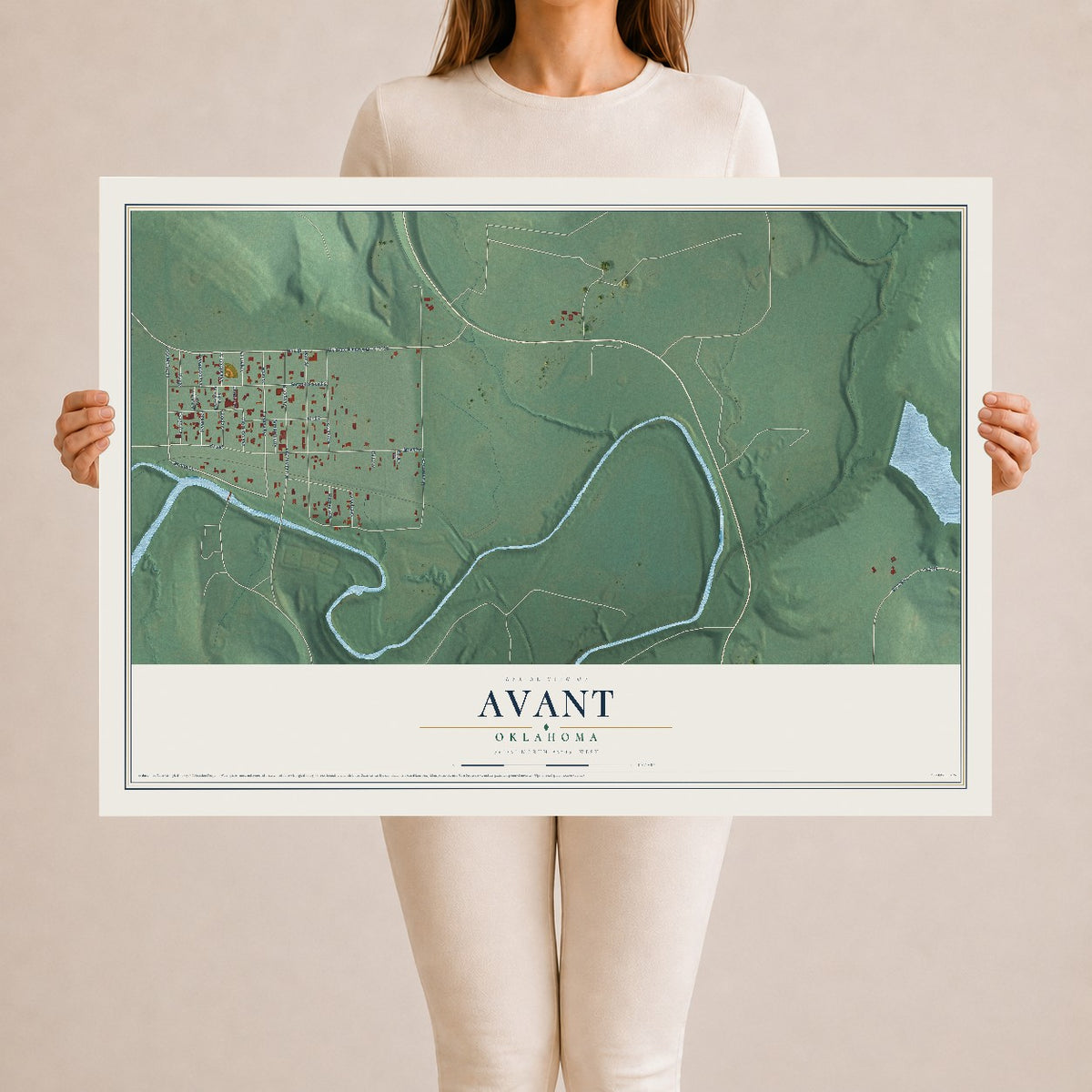 Map of Avant, Oklahoma, 24 x 36 inch unframed archival matte print