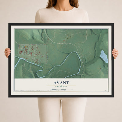 Map of Avant, Oklahoma, 24 x 36 inch print in a black wood frame
