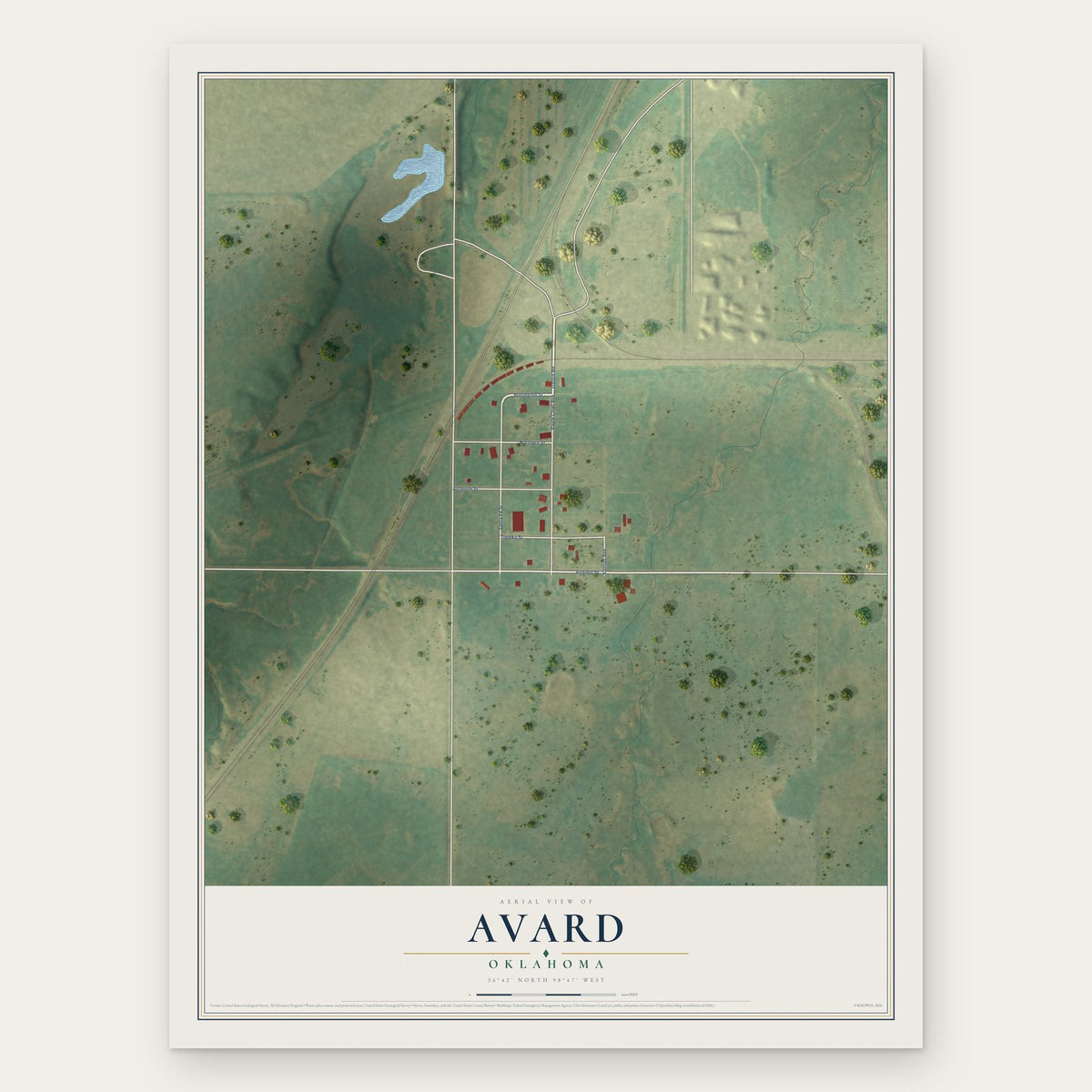 Avard, Oklahoma map print, the full design