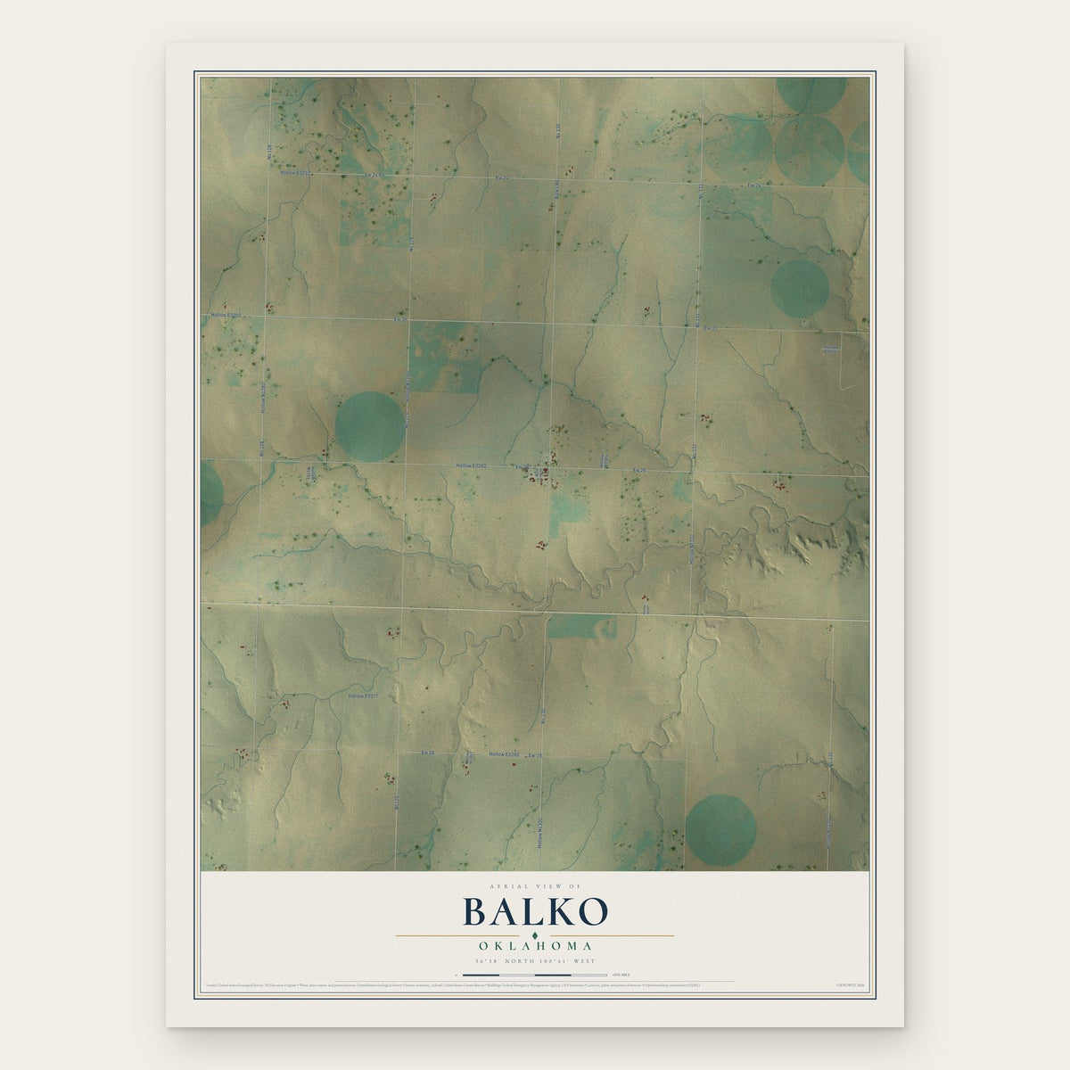 Balko, Oklahoma map print, the full design