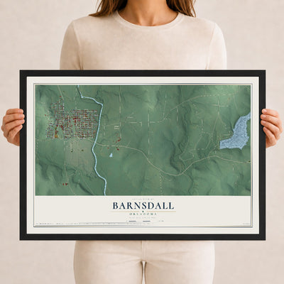 Map of Barnsdall, Oklahoma, 12 x 18 inch print in a black wood frame