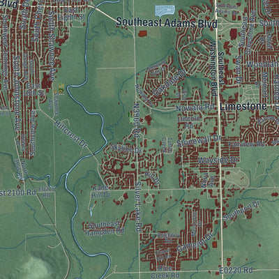 Close-up of the map of Bartlesville, Oklahoma print showing street and building detail