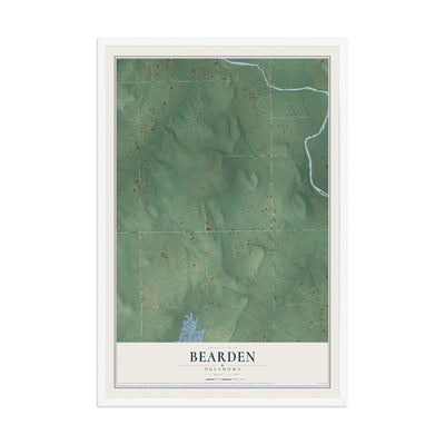 Map of Bearden, Oklahoma, 12 x 18 inch print in a white wood frame