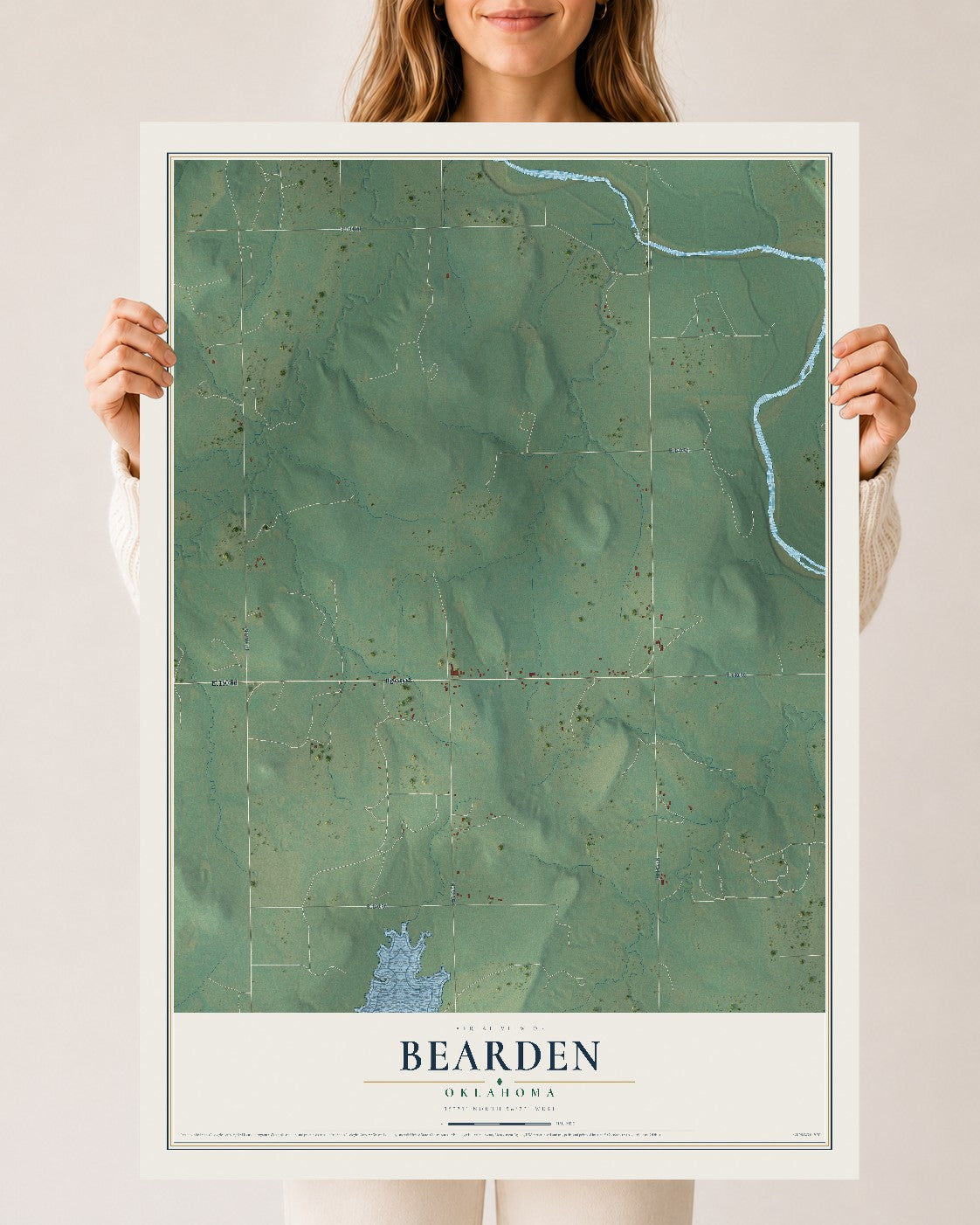 Map of Bearden, Oklahoma, 24 x 36 inch unframed archival matte print
