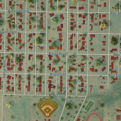 Second close-up of the map of Beaver, Oklahoma print showing more streets and buildings