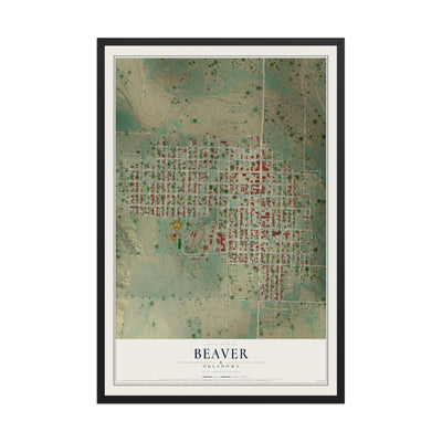 Map of Beaver, Oklahoma, 12 x 18 inch print in a black wood frame