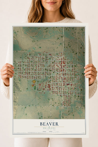 Map of Beaver, Oklahoma, 18 x 24 inch unframed archival matte print