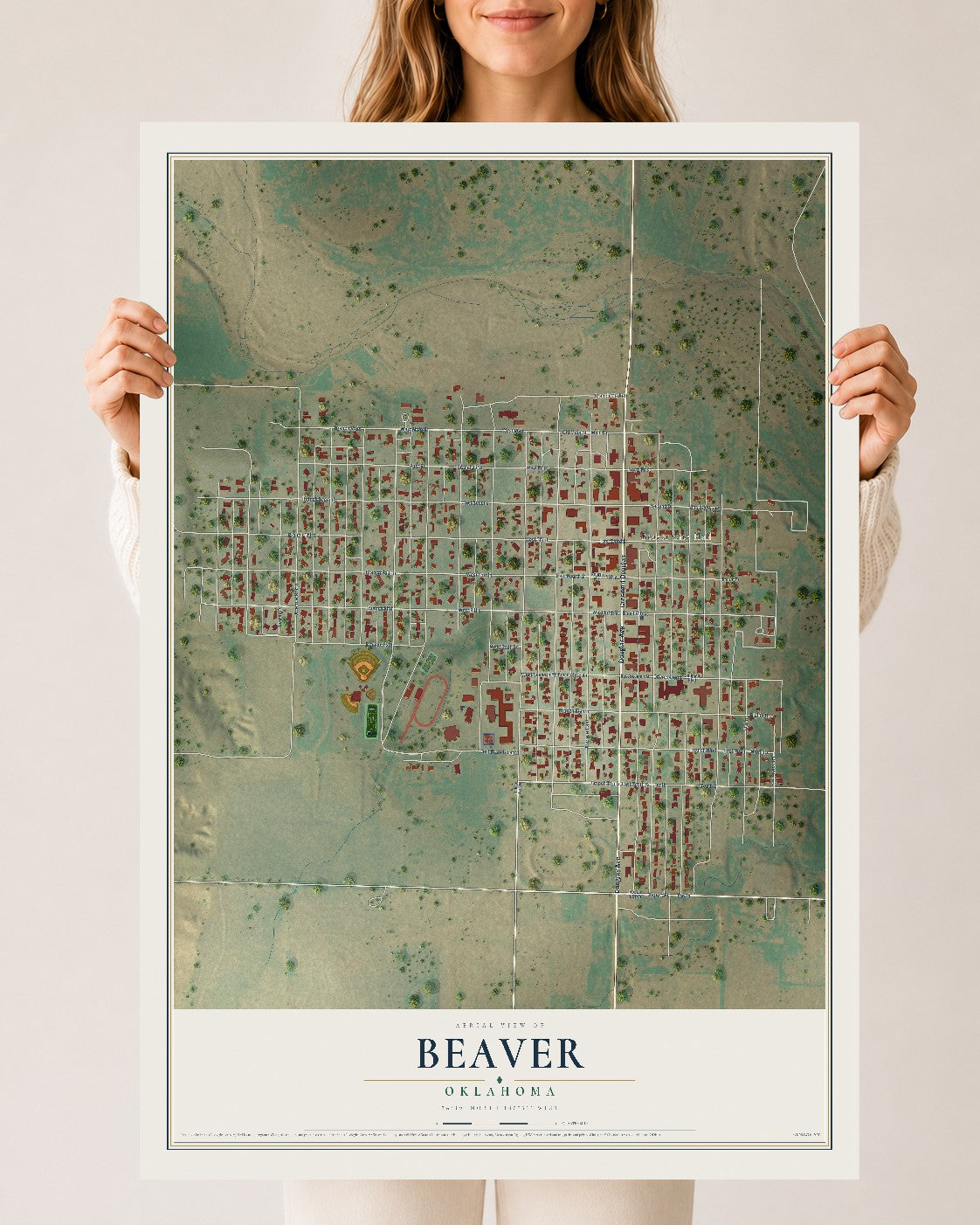 Map of Beaver, Oklahoma, 24 x 36 inch unframed archival matte print