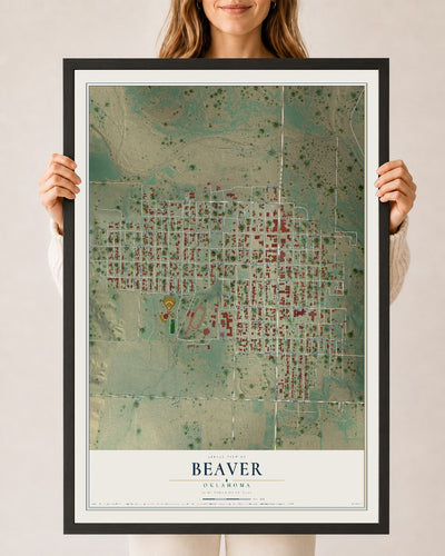 Map of Beaver, Oklahoma, 24 x 36 inch print in a black wood frame