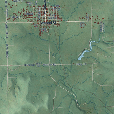 Close-up of the map of Beggs, Oklahoma print showing street and building detail