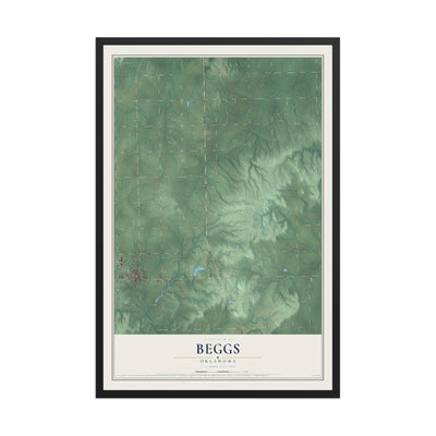 Map of Beggs, Oklahoma, 12 x 18 inch print in a black wood frame