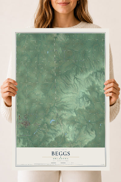 Map of Beggs, Oklahoma, 18 x 24 inch unframed archival matte print