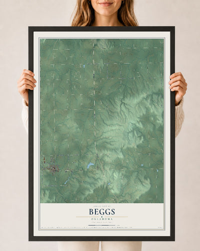 Map of Beggs, Oklahoma, 24 x 36 inch print in a black wood frame