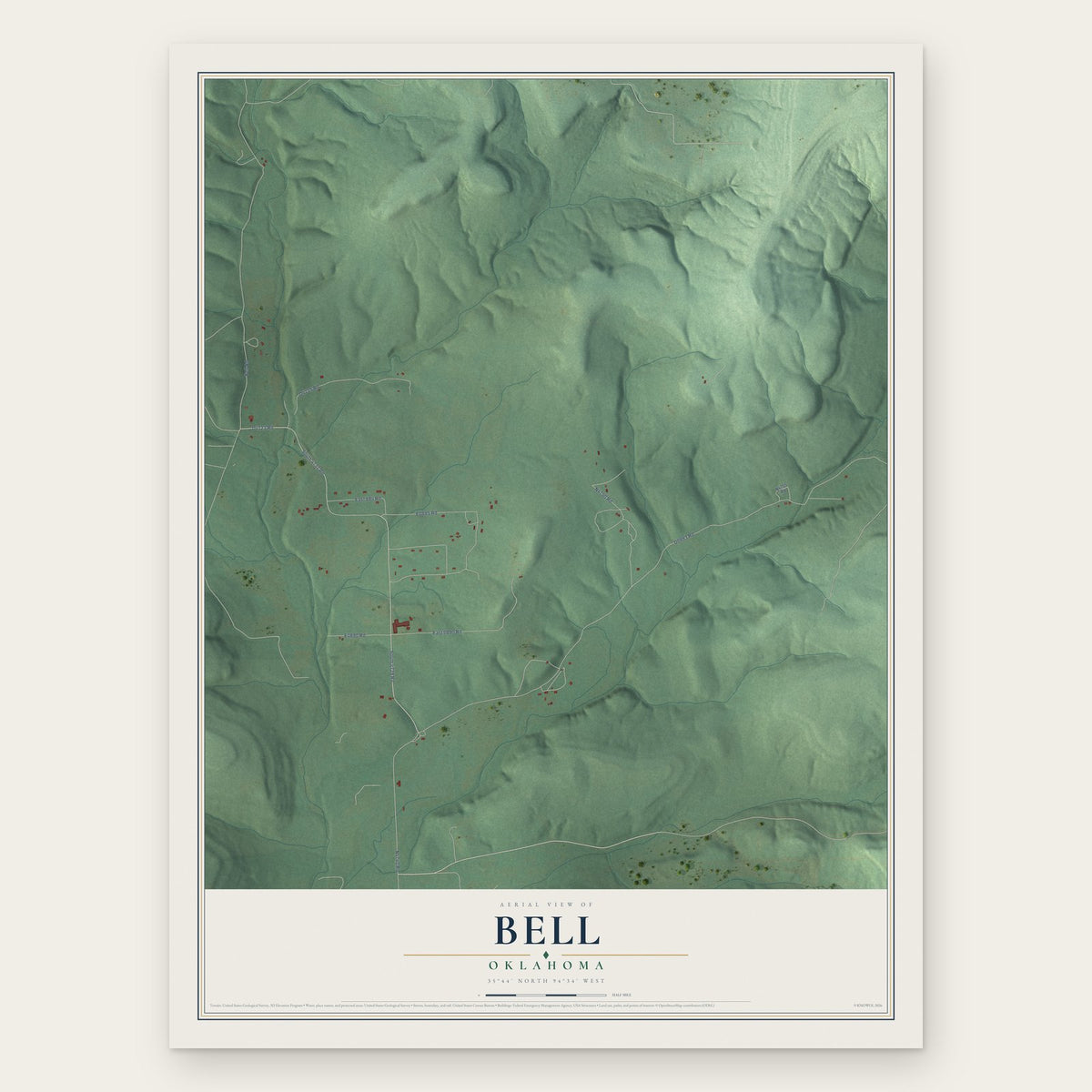 Bell, Oklahoma map print, the full design