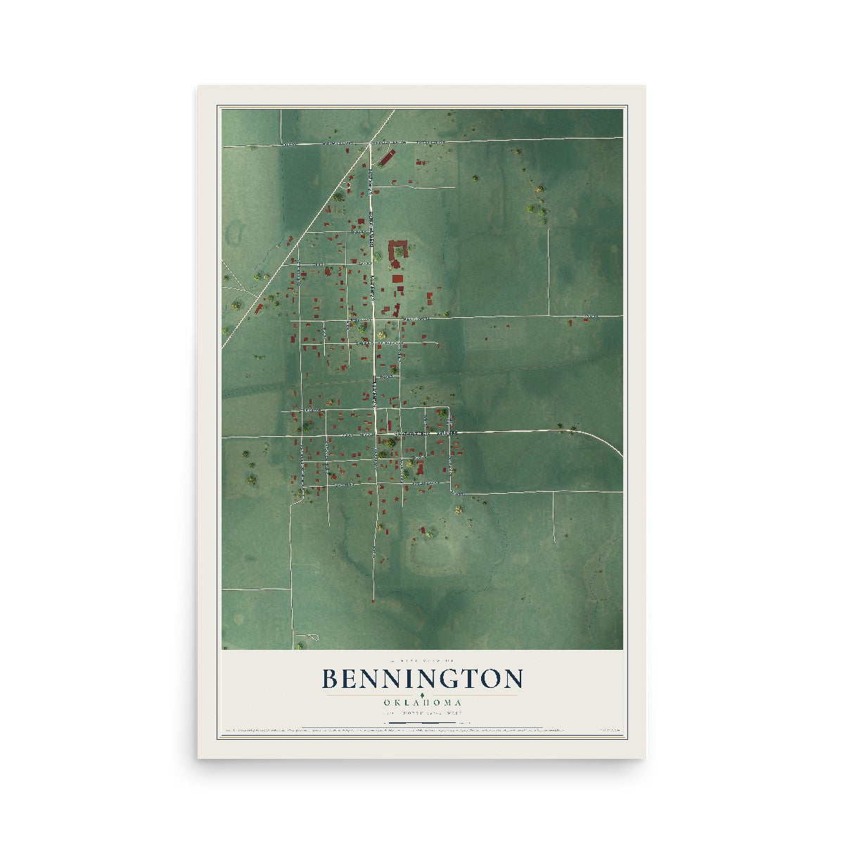 Map of Bennington, Oklahoma, 12 x 18 inch unframed archival matte print