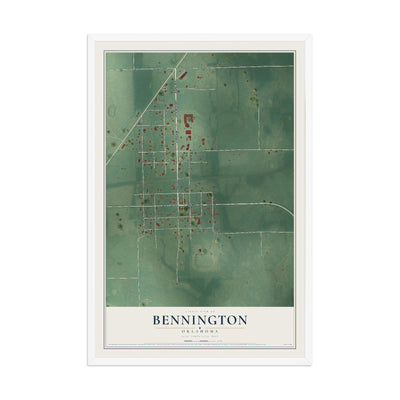 Map of Bennington, Oklahoma, 12 x 18 inch print in a white wood frame