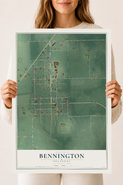 Map of Bennington, Oklahoma, 18 x 24 inch unframed archival matte print