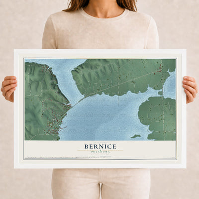 Map of Bernice, Oklahoma, 12 x 18 inch print in a white wood frame