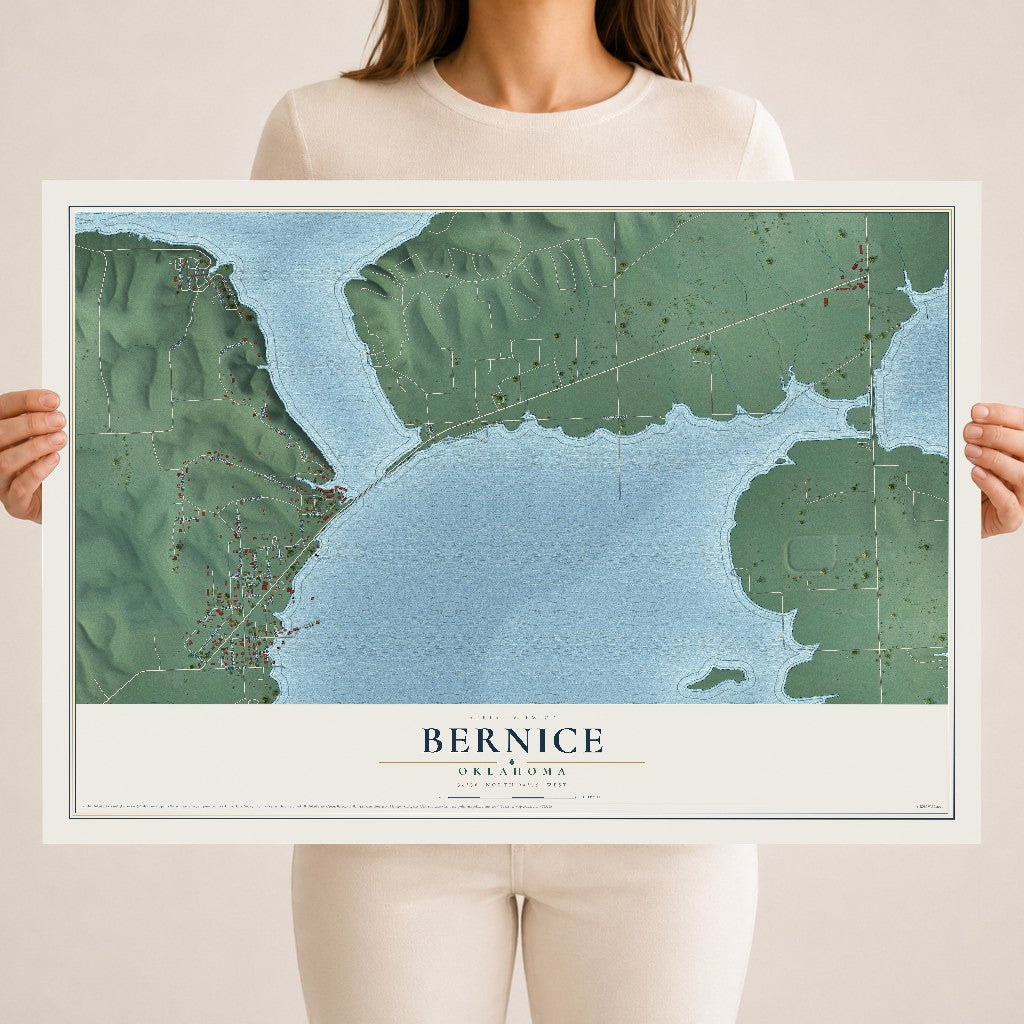 Map of Bernice, Oklahoma, 18 x 24 inch unframed archival matte print