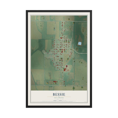 Map of Bessie, Oklahoma, 12 x 18 inch print in a black wood frame