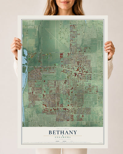 Map of Bethany, Oklahoma, 24 x 36 inch unframed archival matte print