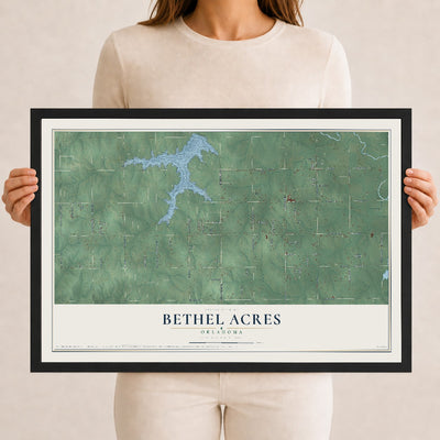 Map of Bethel Acres, Oklahoma, 12 x 18 inch print in a black wood frame