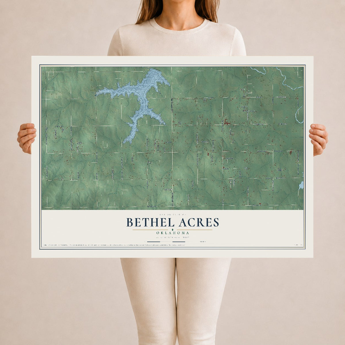 Map of Bethel Acres, Oklahoma, 24 x 36 inch unframed archival matte print