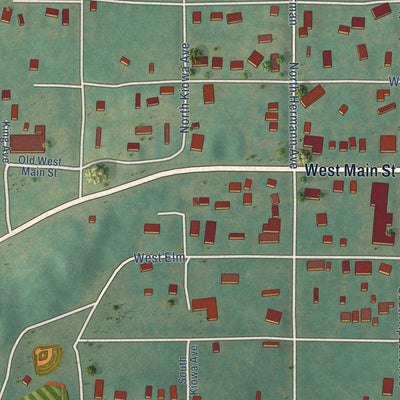 Second close-up of the map of Binger, Oklahoma print showing more streets and buildings